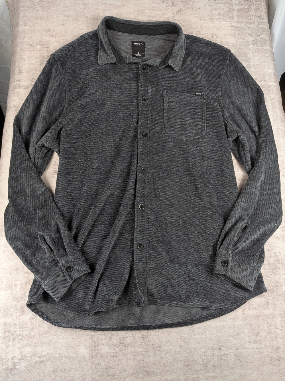 Union SEA/WA Charcoal Gray Textured Fleece Button Down Shirt Men's Size XXL